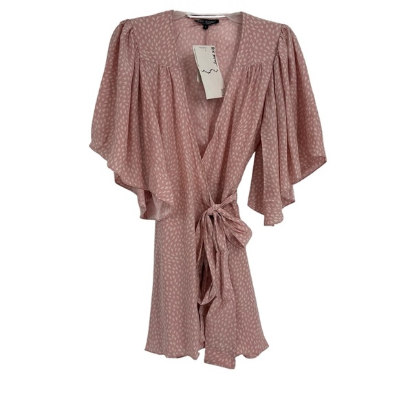 Betsey Johnson Wrap Dress Women Silk Size 4 NWT Pink Heart Flutter Sleeve Mini - Picture 1 of 10